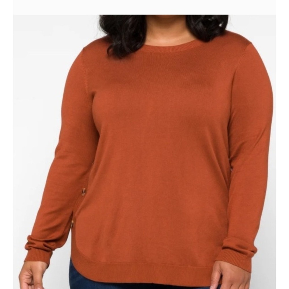 Lety & Me Women Plus Size 2X Burnt Orange Crew Neck Long Sleeve Button D